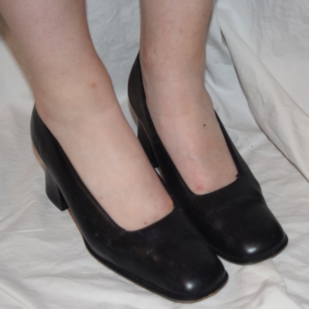 Black Leather Moda Spana Heels